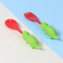 Load image into Gallery viewer, Steti Baby Soft Silicone Baby Utensils, Cute Lizard Fork Spoon Made of Food Grade Material, Easy to Grip, Lovely Patented Design