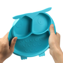 Load image into Gallery viewer, Steti Baby Toddler Self-Feeding Suction Plate – Divided Food-Grade Silicone Suction Plate for Weaning Babies, BPA-Free, Microwave, Dishwasher & Oven Safe – Infant Feeding Bowls-Owl