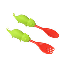 Load image into Gallery viewer, Steti Baby Soft Silicone Baby Utensils, Cute Lizard Fork Spoon Made of Food Grade Material, Easy to Grip, Lovely Patented Design