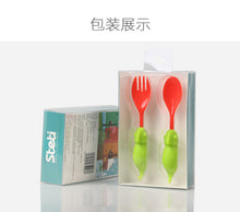 Load image into Gallery viewer, Steti Baby Soft Silicone Baby Utensils, Cute Lizard Fork Spoon Made of Food Grade Material, Easy to Grip, Lovely Patented Design