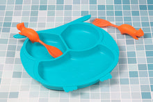 Load image into Gallery viewer, Steti Baby Toddler Self-Feeding Suction Plate – Divided Food-Grade Silicone Suction Plate for Weaning Babies, BPA-Free, Microwave, Dishwasher & Oven Safe – Infant Feeding Bowl Set-Owl with Squirrel Fork, Spoon