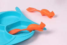 Load image into Gallery viewer, Steti Baby Toddler Self-Feeding Suction Plate – Divided Food-Grade Silicone Suction Plate for Weaning Babies, BPA-Free, Microwave, Dishwasher & Oven Safe – Infant Feeding Bowl Set-Owl with Squirrel Fork, Spoon