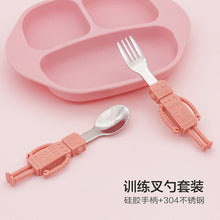 Load image into Gallery viewer, Steti Baby Soft Silicone &amp; Stainless Steel Baby Utensils, Cute Robot Shape Fork Spoon, Easy to Grip, Lovely Patented Design
