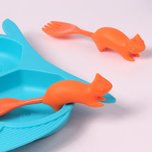 Load image into Gallery viewer, Steti Baby Soft Silicone Baby Utensils, Cute Squirrel Fork Spoon Made of Food Grade Material, Easy to Grip, Lovely Patented Design
