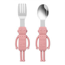 Load image into Gallery viewer, Steti Baby Soft Silicone &amp; Stainless Steel Baby Utensils, Cute Robot Shape Fork Spoon, Easy to Grip, Lovely Patented Design
