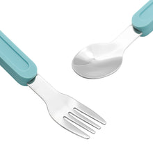 Load image into Gallery viewer, Steti Baby Soft Silicone &amp; Stainless Steel Baby Utensils, Cute Wrench Shape Fork Spoon, Easy to Grip, Lovely Patented Design
