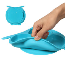 Load image into Gallery viewer, Steti Baby Toddler Self-Feeding Suction Plate – Divided Food-Grade Silicone Suction Plate for Weaning Babies, BPA-Free, Microwave, Dishwasher &amp; Oven Safe – Infant Feeding Bowls-Owl
