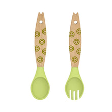 Load image into Gallery viewer, Steti Baby Soft Silicone &amp; Natural wood Baby Utensils, Cute Giraffe Shape Fork Spoon, Easy to Grip, Lovely Patented Design
