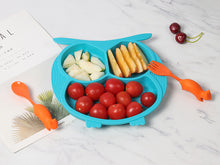 Load image into Gallery viewer, Steti Baby Toddler Self-Feeding Suction Plate – Divided Food-Grade Silicone Suction Plate for Weaning Babies, BPA-Free, Microwave, Dishwasher &amp; Oven Safe – Infant Feeding Bowl Set-Owl with Squirrel Fork, Spoon
