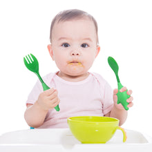 Load image into Gallery viewer, Steti Baby Soft Silicone Baby Utensils, Cute Dinosaurs Fork Spoon Made of Food Grade Material, Easy to Grip, Lovely Patented Design
