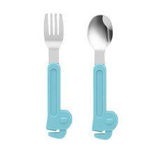 Load image into Gallery viewer, Steti Baby Soft Silicone &amp; Stainless Steel Baby Utensils, Cute Wrench Shape Fork Spoon, Easy to Grip, Lovely Patented Design
