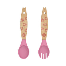 Load image into Gallery viewer, Steti Baby Soft Silicone &amp; Natural wood Baby Utensils, Cute Giraffe Shape Fork Spoon, Easy to Grip, Lovely Patented Design
