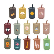 Load image into Gallery viewer, Silicone Food Grade Cup with Straw and Interesting, Eye-Catching pattens, Air Tight, Various Colors, Suitable for Kids 6 Months Up
