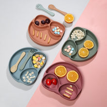 Load image into Gallery viewer, Steti Baby Toddler Self-Feeding Suction Plate – Divided Food-Grade Silicone Suction Plate for Weaning Babies, BPA-Free, Microwave, Dishwasher &amp; Oven Safe – Infant Feeding Bowls-Owl Eye
